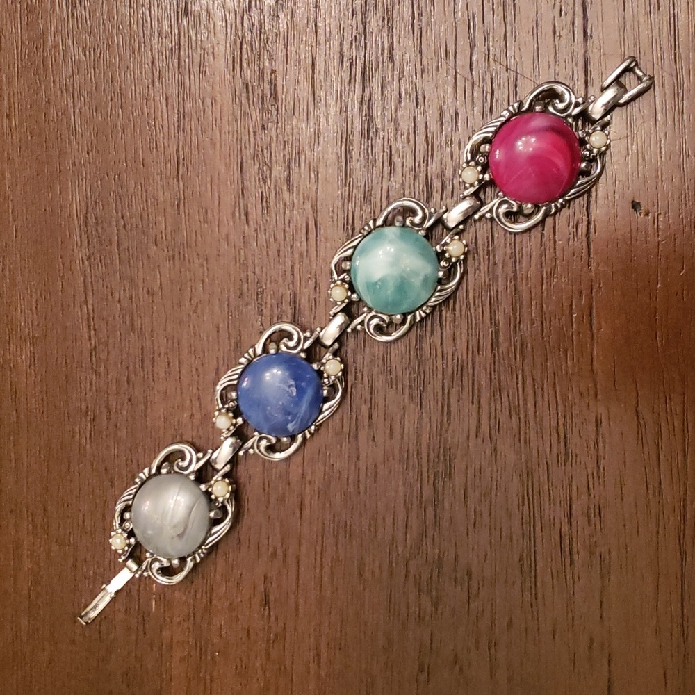 Vintage Sarah Coventry Multicolored Stone Link Bracelet Jewelry